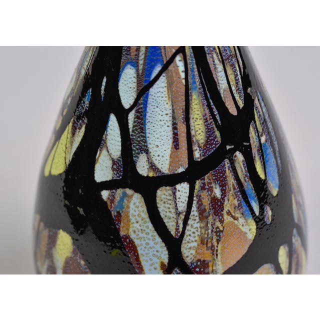 Tall Vintage Signed + Orig Label Carlo Moretti Blue Black Gold White Murano Glass Vase For Sale - Image 11 of 12