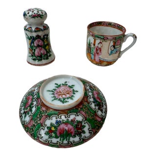 Vintage Rose Medallion Porcelain Replacement Pieces - Set of 3 For Sale