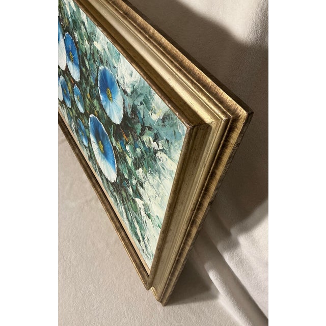 Large Vintage Hand-Painted Textured Flowers Canvas Wall Art Framed For Sale - Image 10 of 10