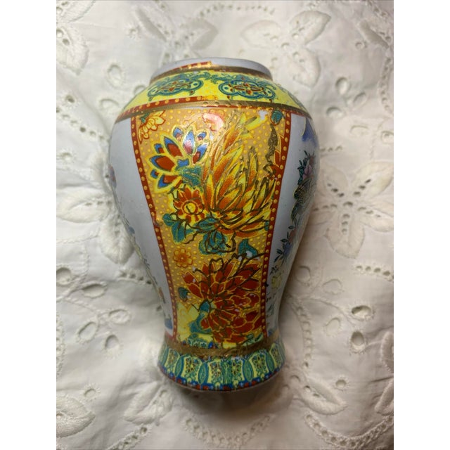 1940s 1940s Satsuma Style Pheasants Roses Mums Vase, Made in China For Sale - Image 5 of 10