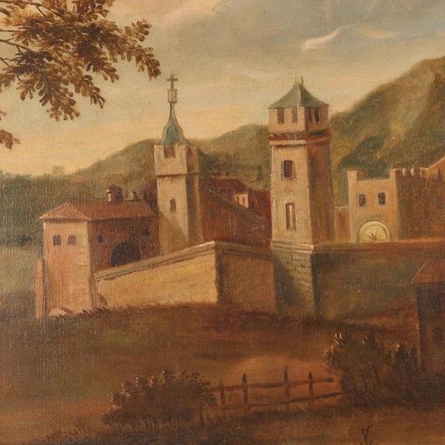 Landscape with Village, 1700s, Oil on Canvas For Sale - Image 5 of 11