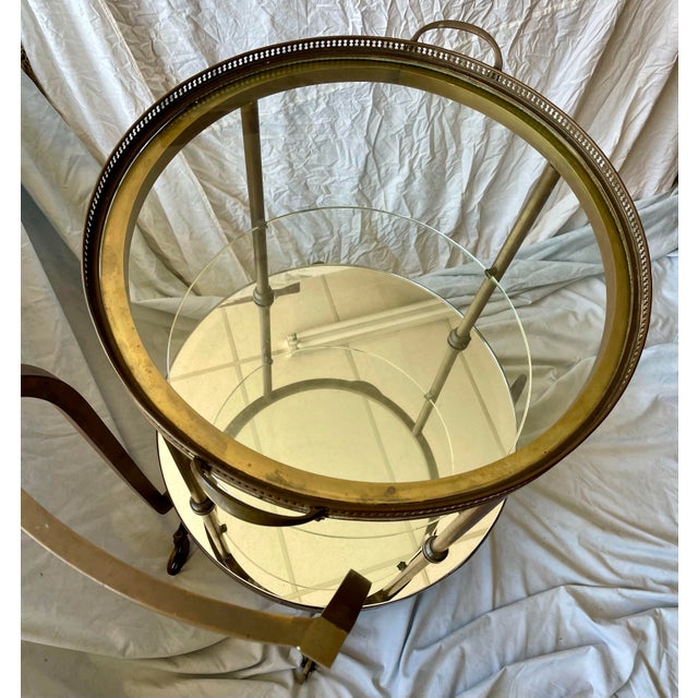 Early 20th Century Italian Rotating Round Brass & Glass Bar/Desert Cart Trolley Removeable Tray For Sale - Image 10 of 12