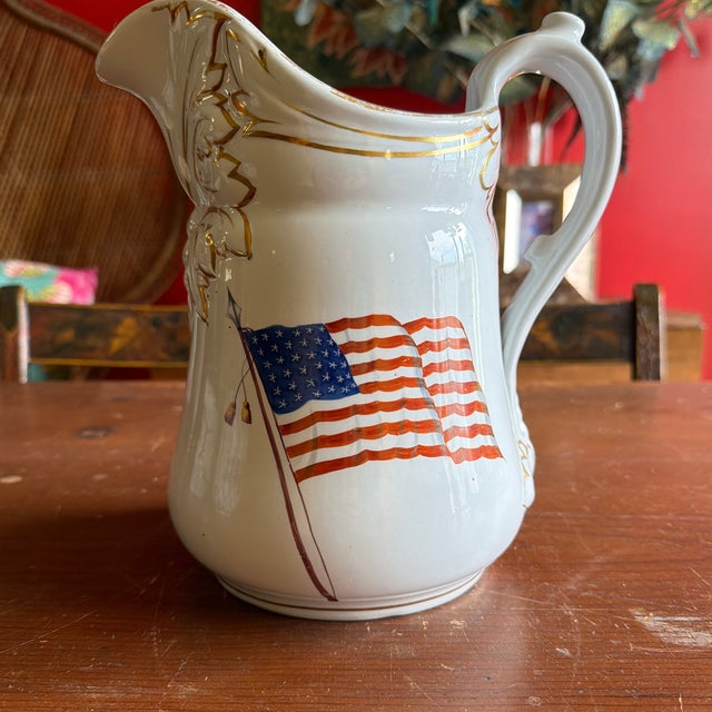 Ceramic Rare Antique White Ironstone Pitcher With 36-Star American Flag, John Maddock & Son, Circa 1864 For Sale - Image 7 of 12