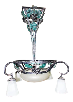 1920s French Art Nouveau Deco Metal Chandelier
