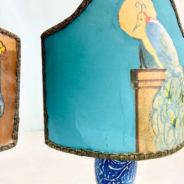 Late 1800s Antique French Art Nouveau Candle Holders With Painted Shades - A Pair. For Sale - Image 10 of 12