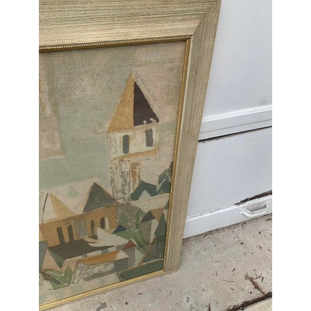 Framed Large Vintage Decorative Linen With Cityscape For Sale - Image 11 of 12