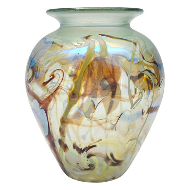 Transparent Don Richardson Carlson Art Glass Iridescent Hearts & Vines Vase 5.75" For Sale - Image 8 of 11