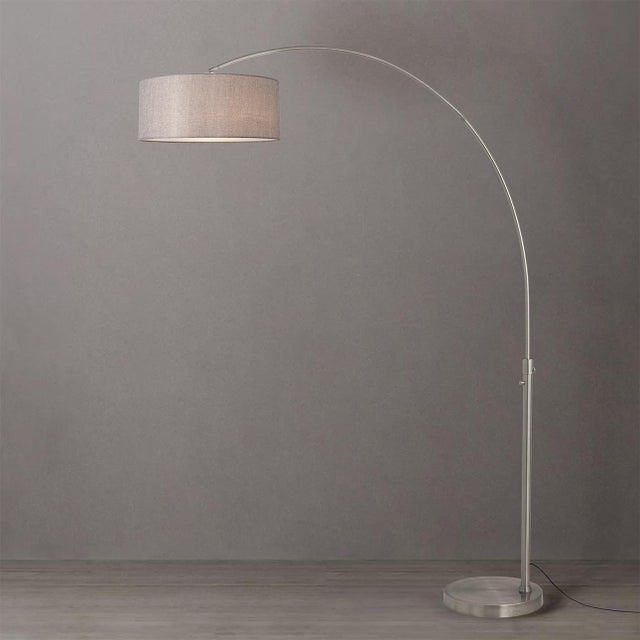 Mid-Century Modern 1960s Mid Century Modern Float Float Lamp - 92" Satin Nickel Steel, Cashmere Gray Linen Shade, Dimmable For Sale - Image 3 of 4