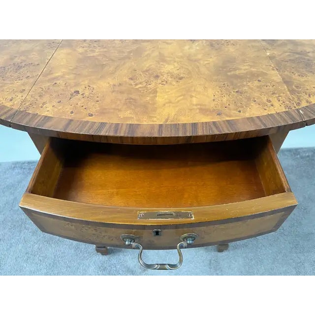 English George III Style Pembroke Burl Wood Table W Twin Drop-Leaf Sides For Sale - Image 13 of 13