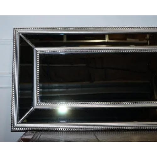 Large Silver Beaded Cushioned Bevelled Rectangular Mirror For Sale - Image 4 of 10
