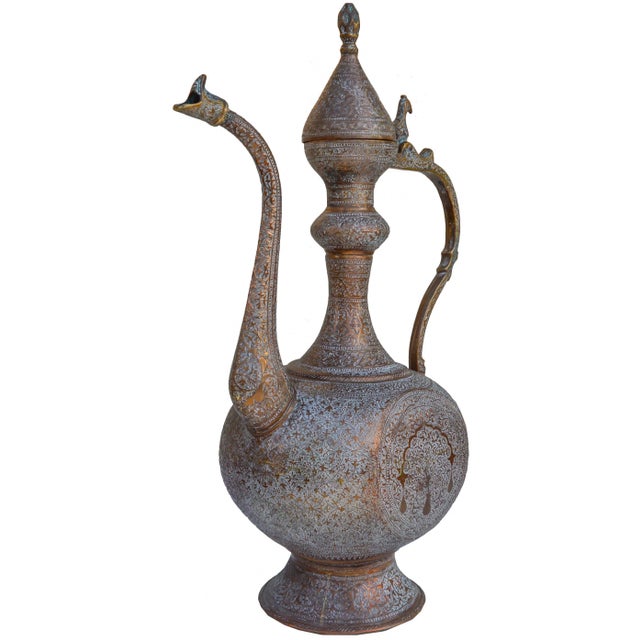 Antique Engraved Copper Pitcher For Sale - Image 4 of 6
