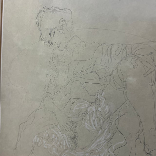 1960s Print of Pencil Drawing in Colours of Gustav Klimt 1910 Reclining Figure For Sale - Image 4 of 12