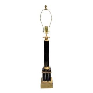 Vintage French Black Opaline Reeded Column Lamp For Sale