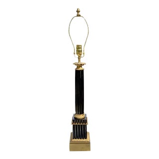 Vintage French Black Opaline Reeded Column Lamp For Sale