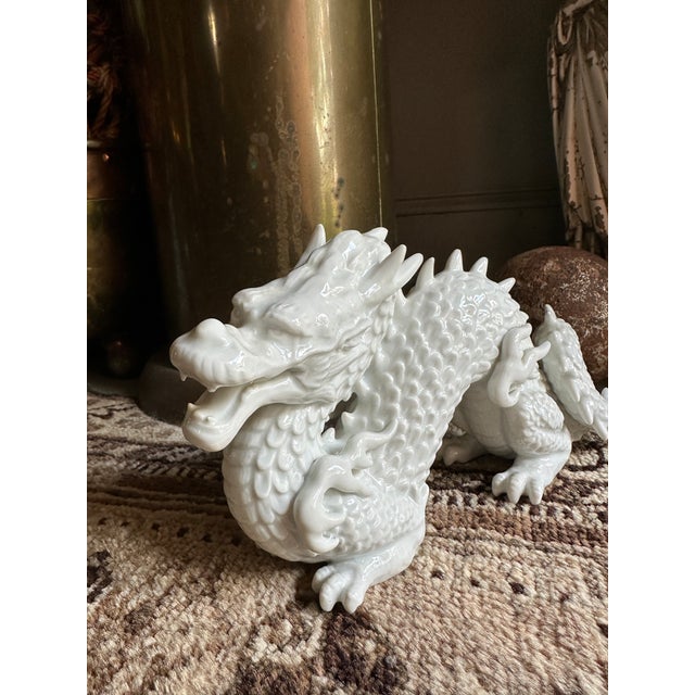 Hollywood Regency Vintage Fitz and Floyd Blanc De Chine Porcelain Dragon For Sale - Image 3 of 7