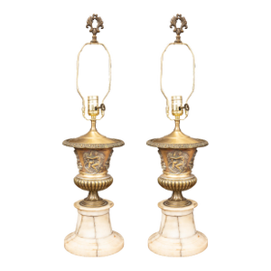 Pair of 19th Century Bronzed Metal Urns With Marble Bases as Lamps