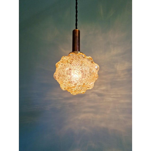 Amber Bubble Glass Pendant Light by Helena Tynell for Glashütte Limburg, 1970s, Set of 3 For Sale - Image 12 of 18