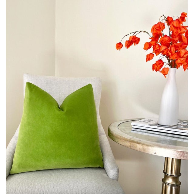 Apple Green 20x20 Velvet Throw Pillow With Feather Down Insert For Sale - Image 4 of 6