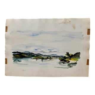 Henry Emil Salloch Original Watercolor on Paper Impressionist Lake Landscape, 1946 For Sale