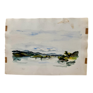 Henry Emil Salloch Original Watercolor on Paper Impressionist Lake Landscape, 1946