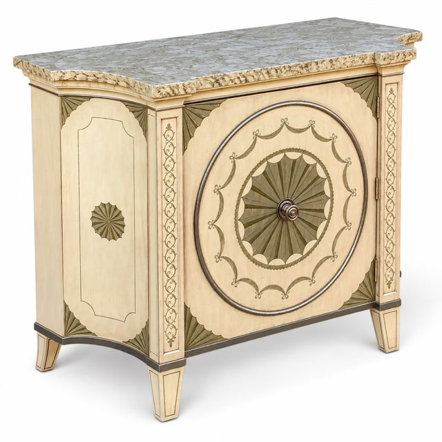 Wood Italian Neo-Classical Style Hand Painted Faux Marble Top Cabinet / Credenza / Sideboard For Sale - Image 7 of 8