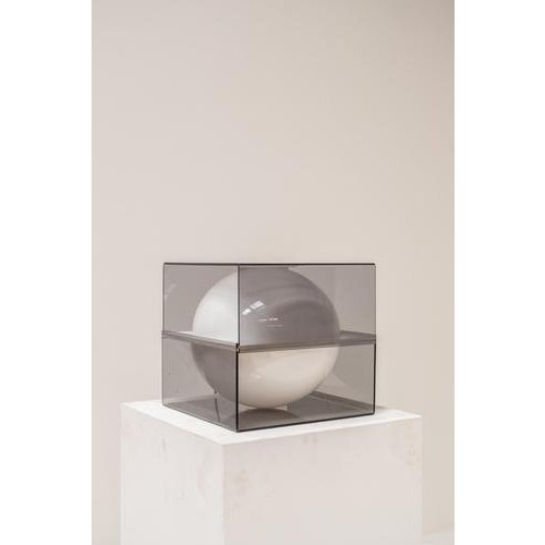 Cubic Table Lamp in Smoked Glass with White Diffuser, Italy, 1970s For Sale - Image 4 of 8