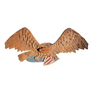 Mid-Century Folk Art Carved Bellamy Style Patriotic Eagle, Signed For Sale