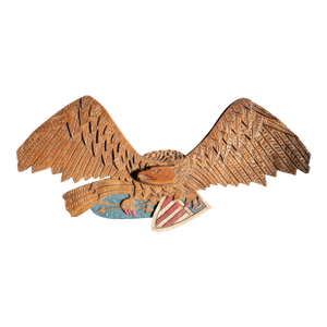 Mid-Century Folk Art Carved Bellamy Style Patriotic Eagle, Signed