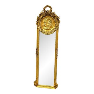 French Baroque Style Gold Floor Craved Mirror 6 Feet Tall For Sale