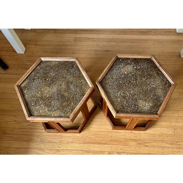 1960s Pair of Mid-Century Modern John Keal Brown Saltman “Domino” Hexagonal Side Tables For Sale - Image 5 of 9