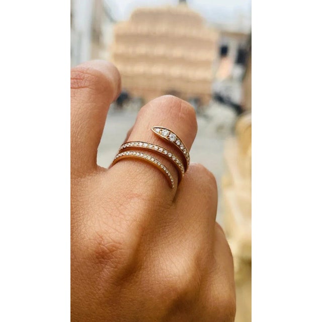 Rose 18k Solid Gold Pave Set Natural Diamond Serpent Wrap Ring Size 7 For Sale - Image 8 of 16