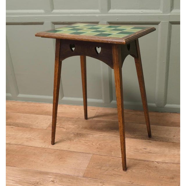 Heart-Carved Tiled Top Occasional Table from Liberty London, 1900 For Sale - Image 3 of 9