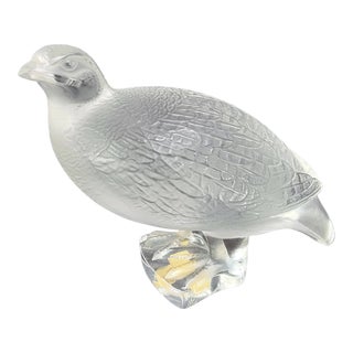 Vintage Lalique Art Glass Quail Sculpture Signed Perdrix Inquiete For Sale