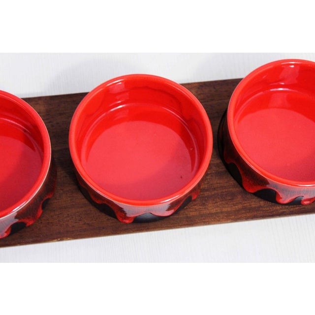Vintage Service Tray and Ramekins in Teak and Ceramic, 1960s, Set of 5 For Sale - Image 13 of 14