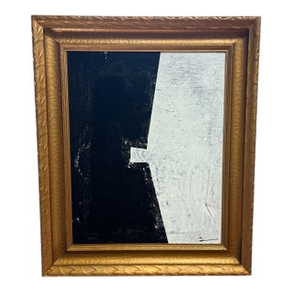Original B&w Abstract Painting in Antique Frame For Sale