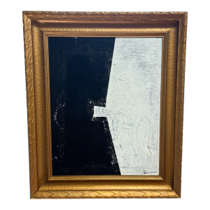 Original B&w Abstract Painting in Antique Frame