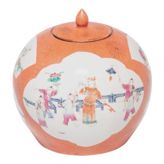 Early 20th Century Chinese Persimmon Painted Ginger Jar For Sale