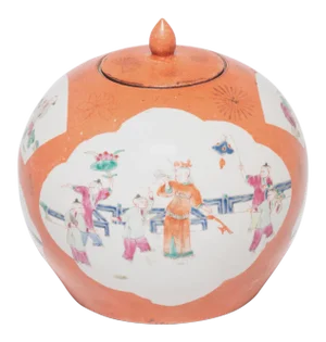 Early 20th Century Chinese Persimmon Painted Ginger Jar