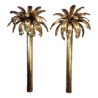 Palm Tree Lamps in Gilt Brass by Christian Techoueyres for Maison Jansen, France, 1970s, Set of 2 For Sale