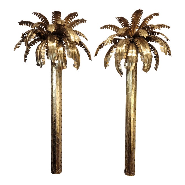 Palm Tree Lamps in Gilt Brass by Christian Techoueyres for Maison Jansen, France, 1970s, Set of 2 For Sale