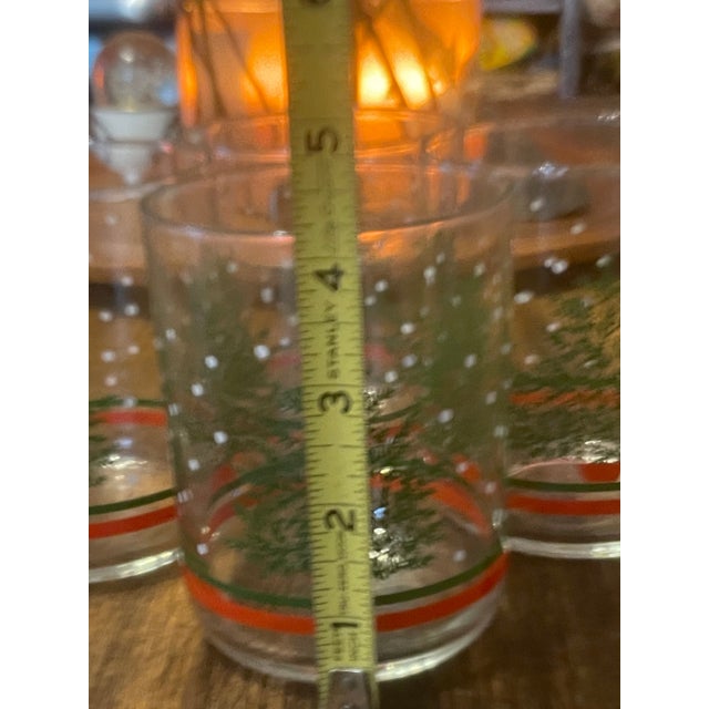 Vintage Libbey Christmas Tree Snow Double Old Fashioned Glasses Set of