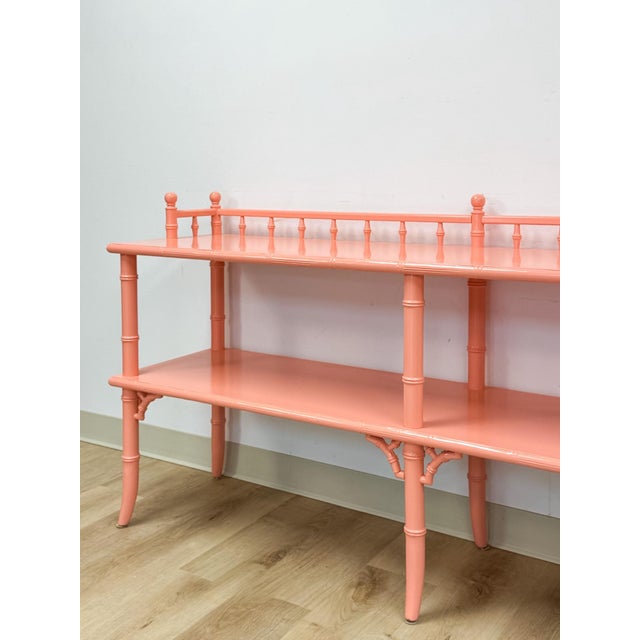 Pink Vintage Console Table Thomasville Allegro Style Pink Faux Bamboo Hollywood Regency For Sale - Image 8 of 14
