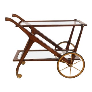 1950s Vintage Italian Bar Cart in Mahogany by Cesare Lacca, Italy For Sale