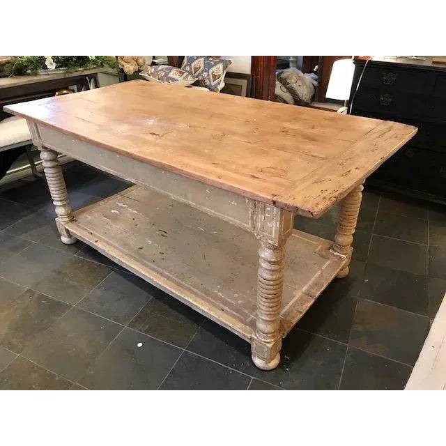 Painted French Island with 2 Drawers, Provence, Circa 1830 For Sale - Image 4 of 14