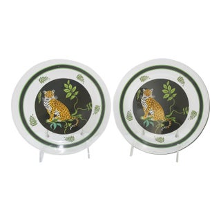 Lynn Chase Sitting Left Jaguar Jungle Cat Glass 8 1/4" Salad Plate Set of 2 For Sale