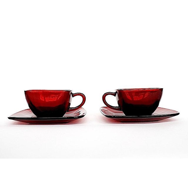 Anchor Hocking Ruby Red Glass Cup and Saucer Set For Sale - Image 4 of 10
