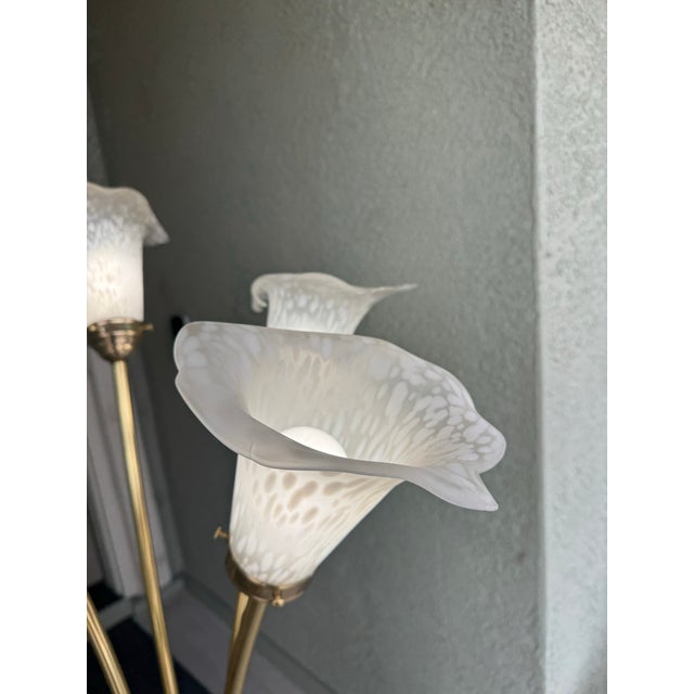 Vintage 5-Light Floor Lamp Polished Brass Body Stylized Calla Lily Flower Shades For Sale - Image 11 of 12