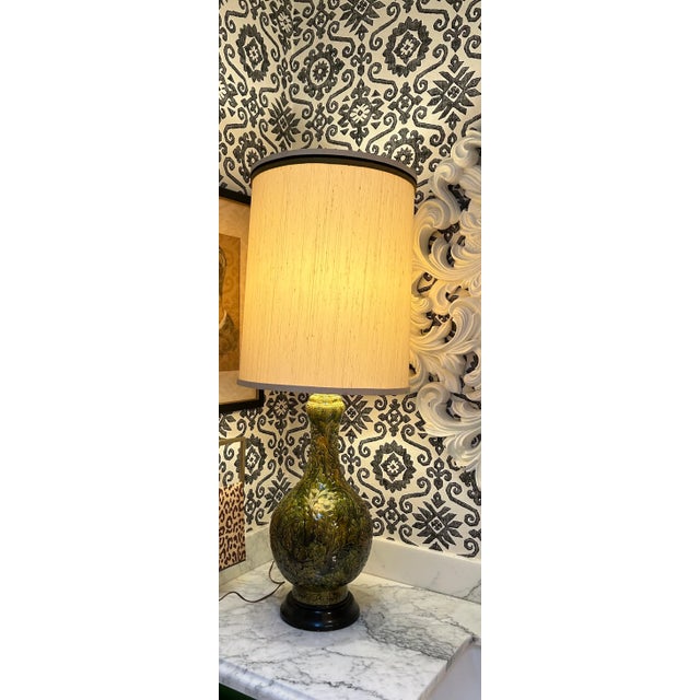 Pair of Tall Green Vintage Lamps For Sale - Image 9 of 12