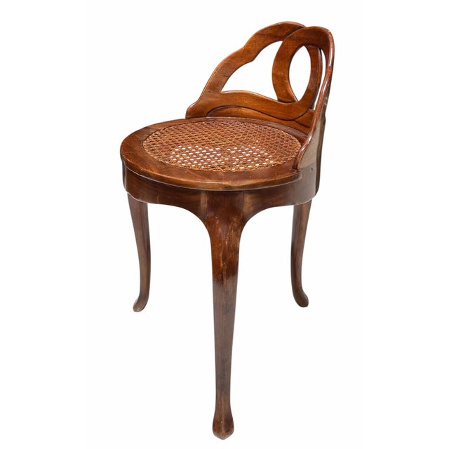 19th C Venetian Walnut Petite Vanity Stool Chair W Cane Seat For Sale - Image 4 of 6