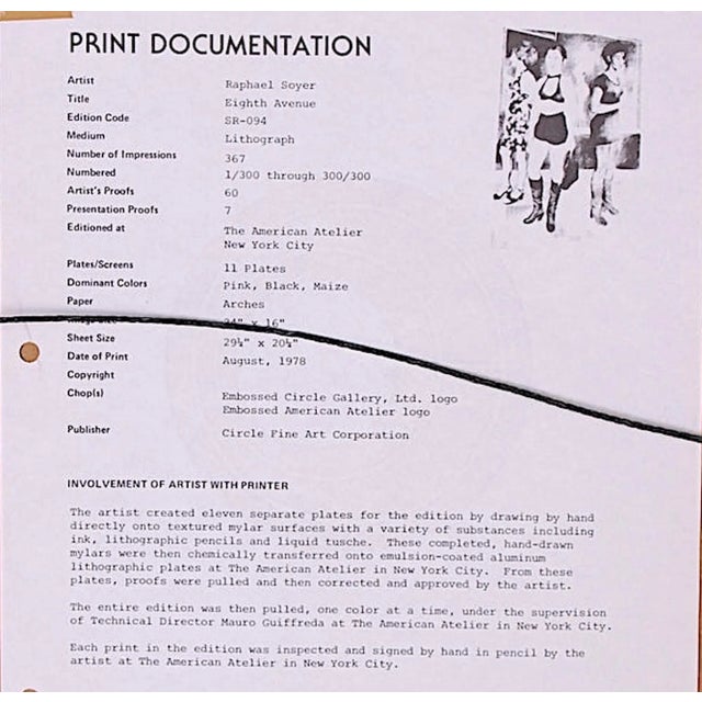 Printmaking Materials Vintage Ltd. Ed.Raphael Soyer Lithograph "Eighth Avenue" - Pencil Signed & Numbered-Framed For Sale - Image 7 of 9